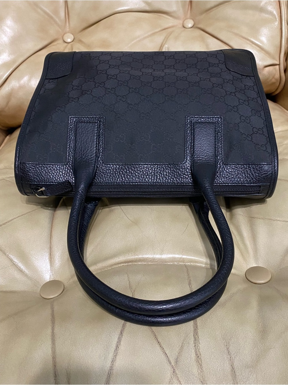 LKNW Gucci Tote Bag Top Handle GG Black Canvas/Leather COA - Picture 9 of 13